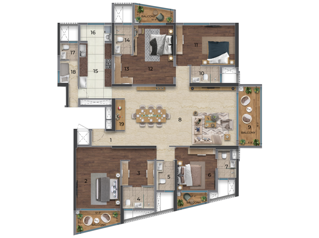 Purva Orient Grand 4 BHK Floor Plan